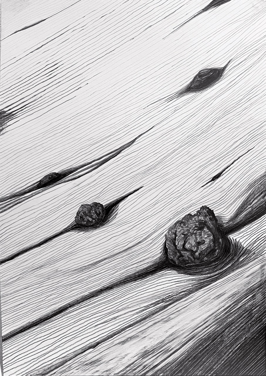 Störung | 2025 | pencil,
            colored pencil on paper | 100 x 70 | 2300 Euro